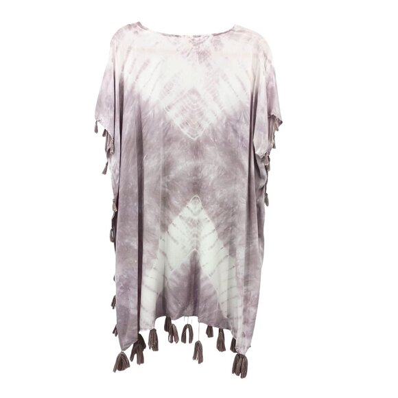 Surf Gypsy Purple White Tie Dye Cover Up With Tassels Small Kaftan Topper - Picture 2 of 11